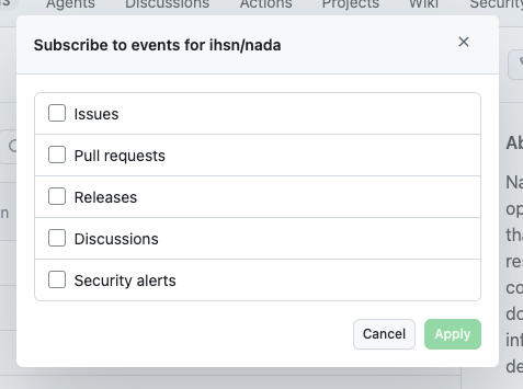 GitHub Custom watch options, including Releases