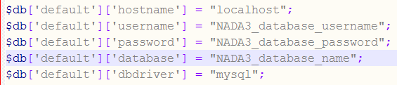 Database settings