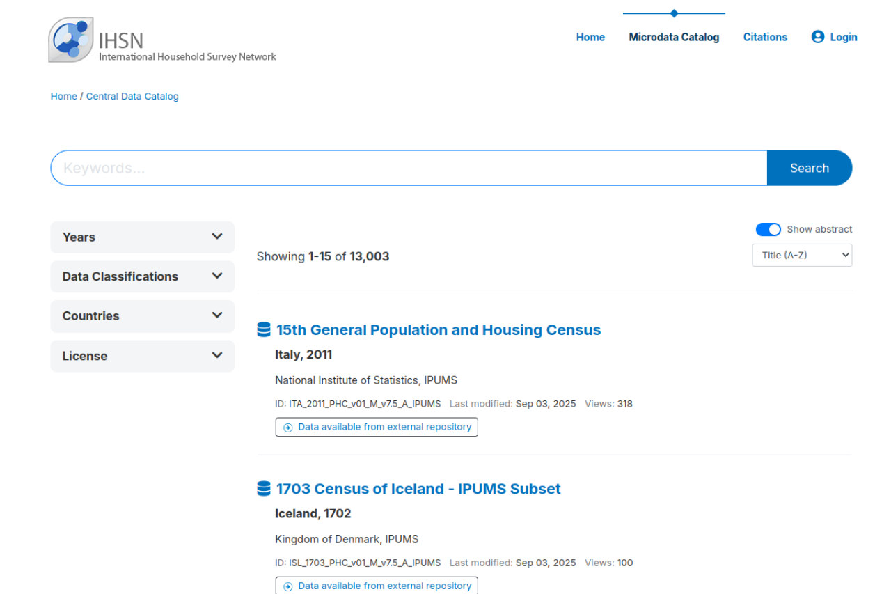 IHSN Survey Catalog